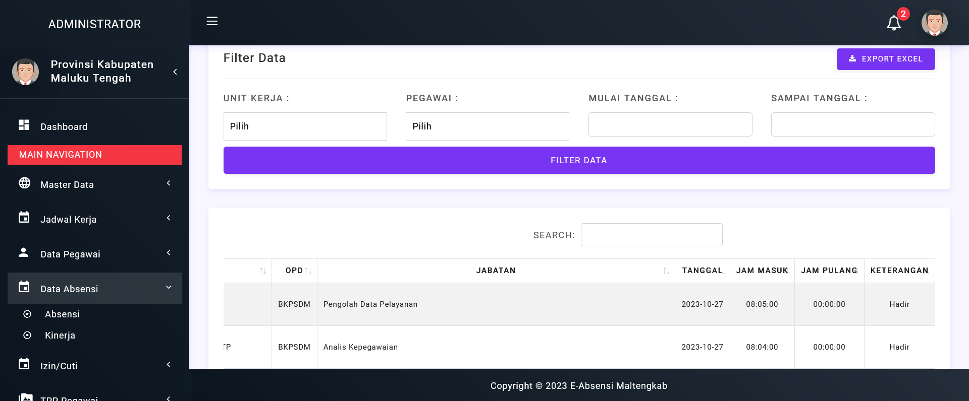 Monitoring Data Absensi